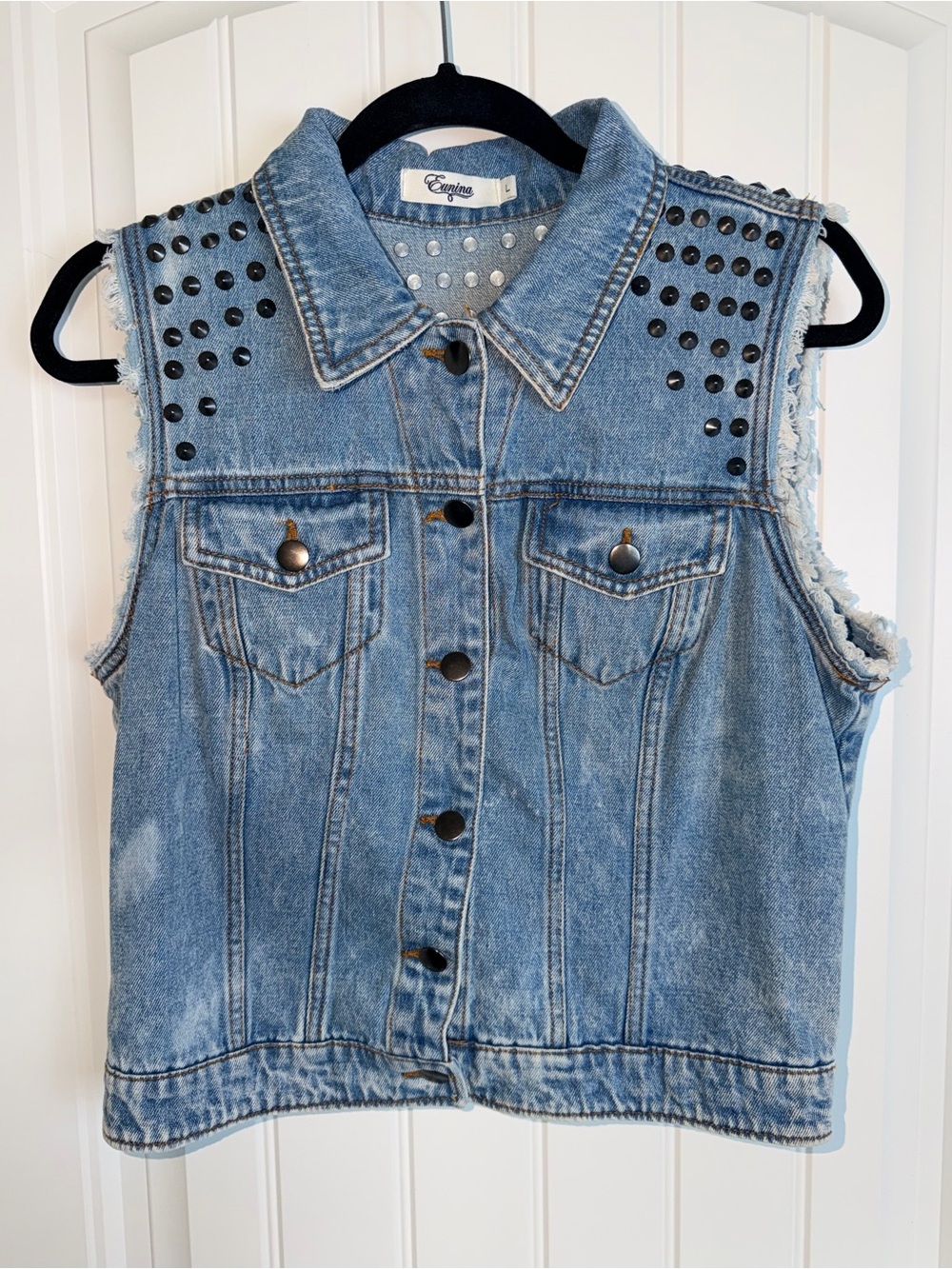 Eunina Studded Acid Wash Denim Vest Size L Y2K Western Moto NWOT